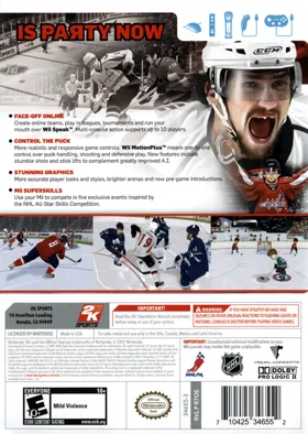 NHL 2K10 box cover back